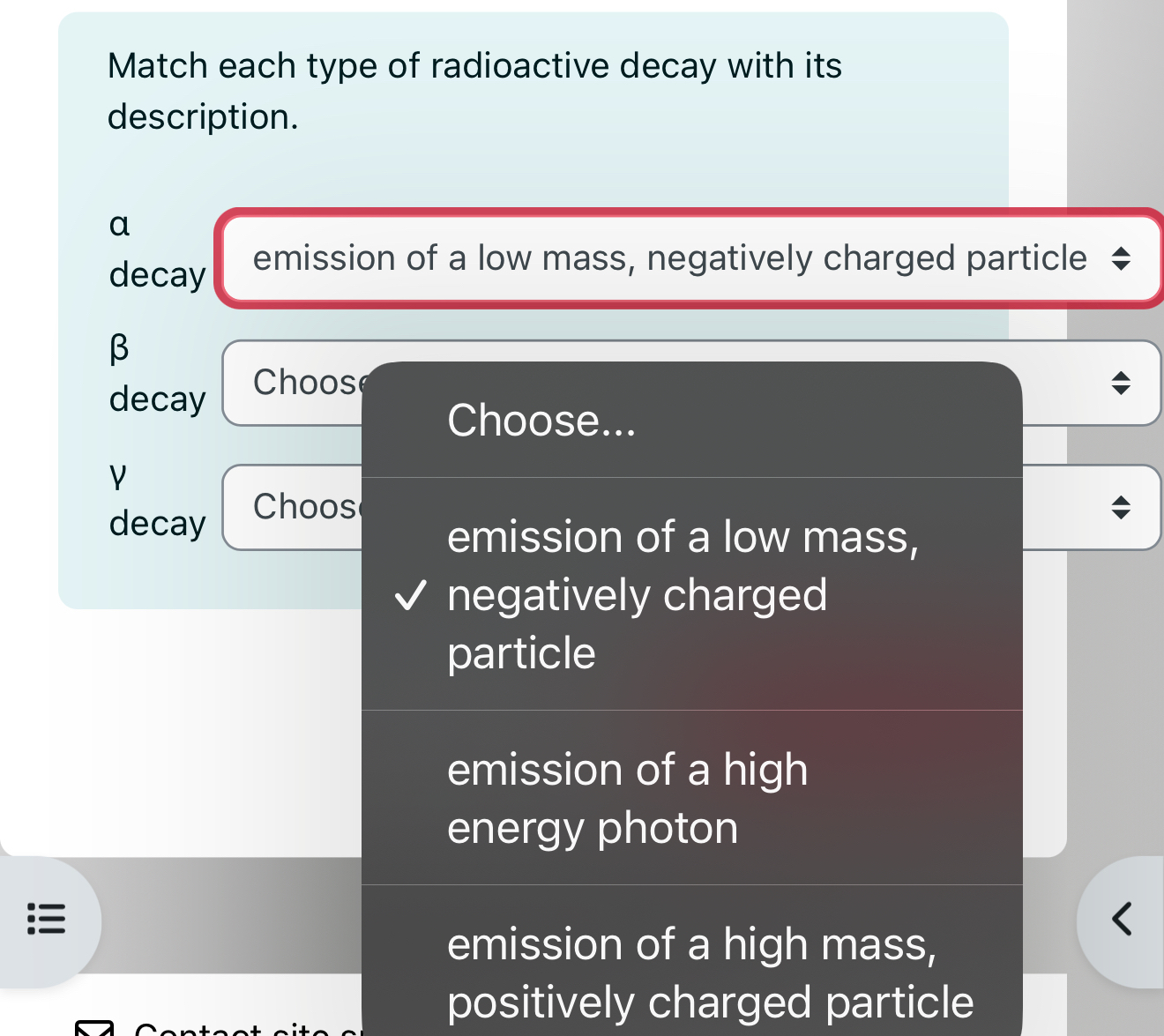 Match each type of radioactive decay with its