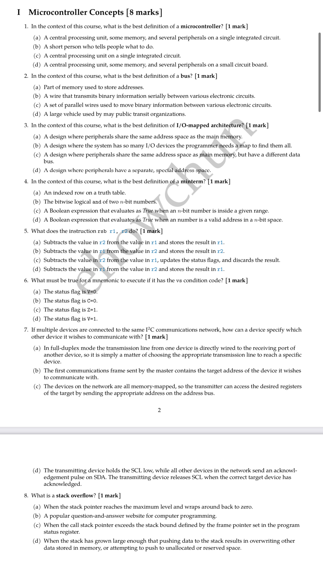 I Microcontroller Concepts [ 8 marks ] In the