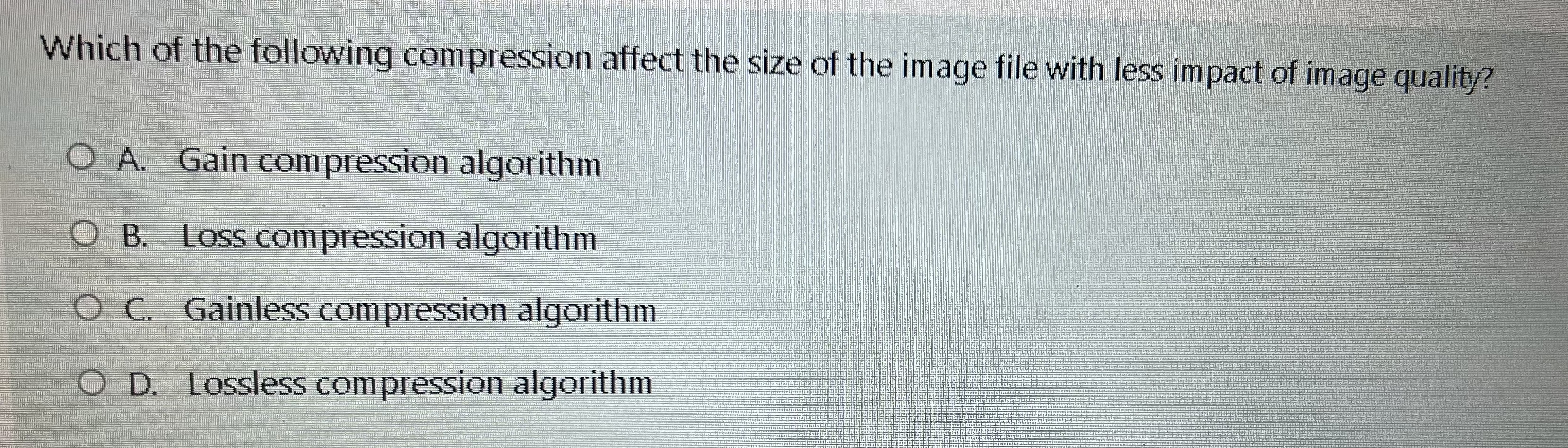 Which of the following compression affect the