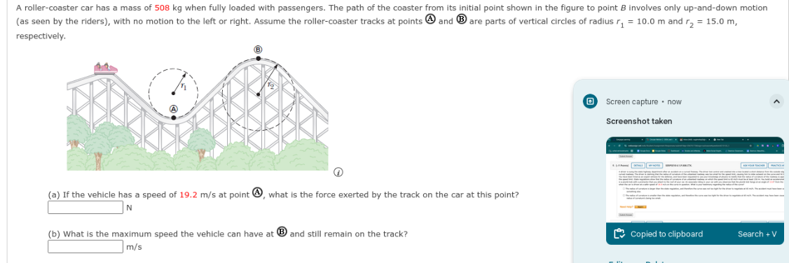 A roller - coaster car has a mass of 5 0 8 kg