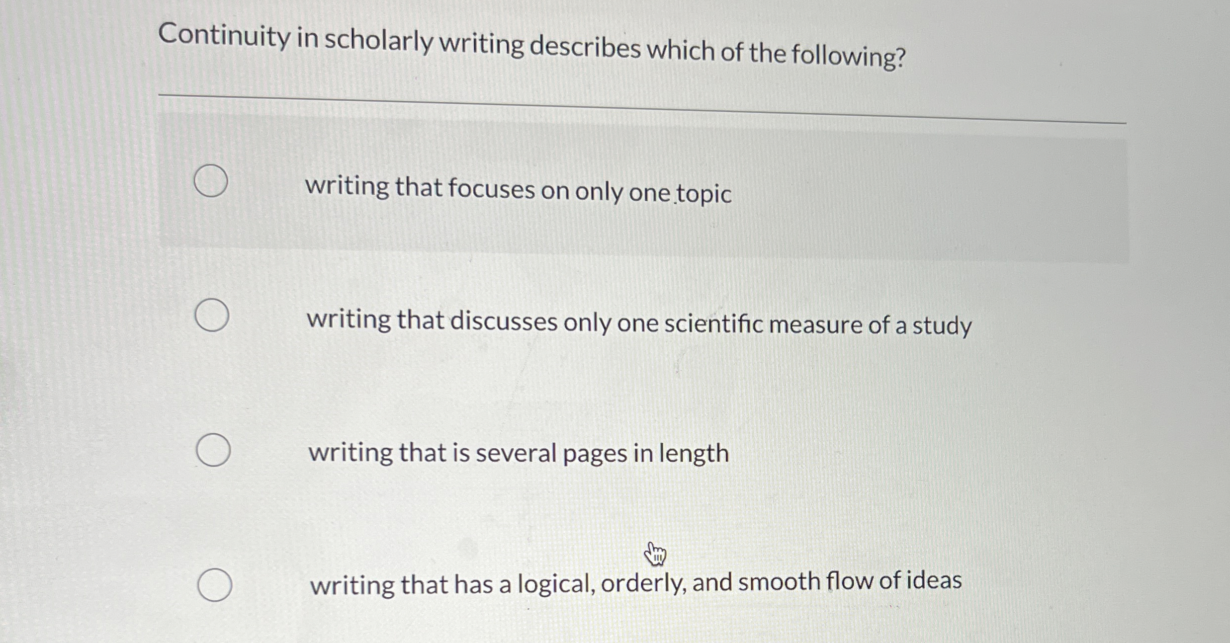 Continuity in scholarly writing describes which