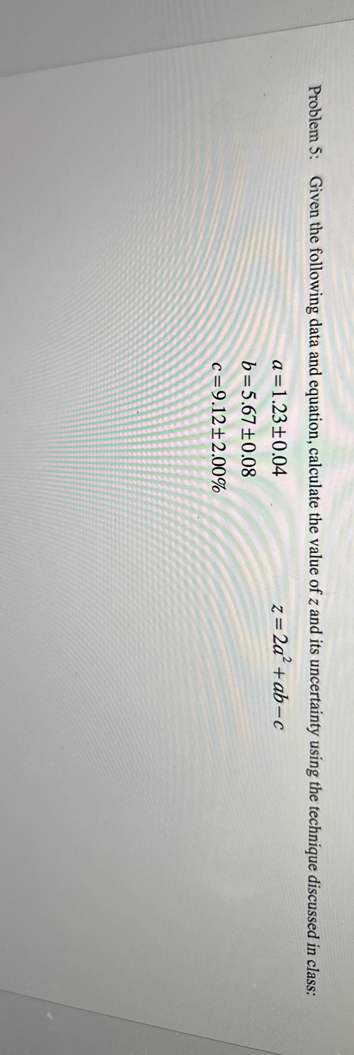 Problem 5 : Given the following data and