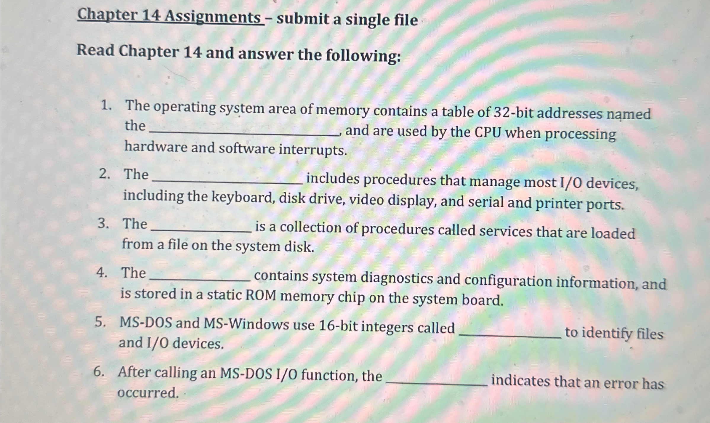 Chapter 1 4 Assignments - submit a single file