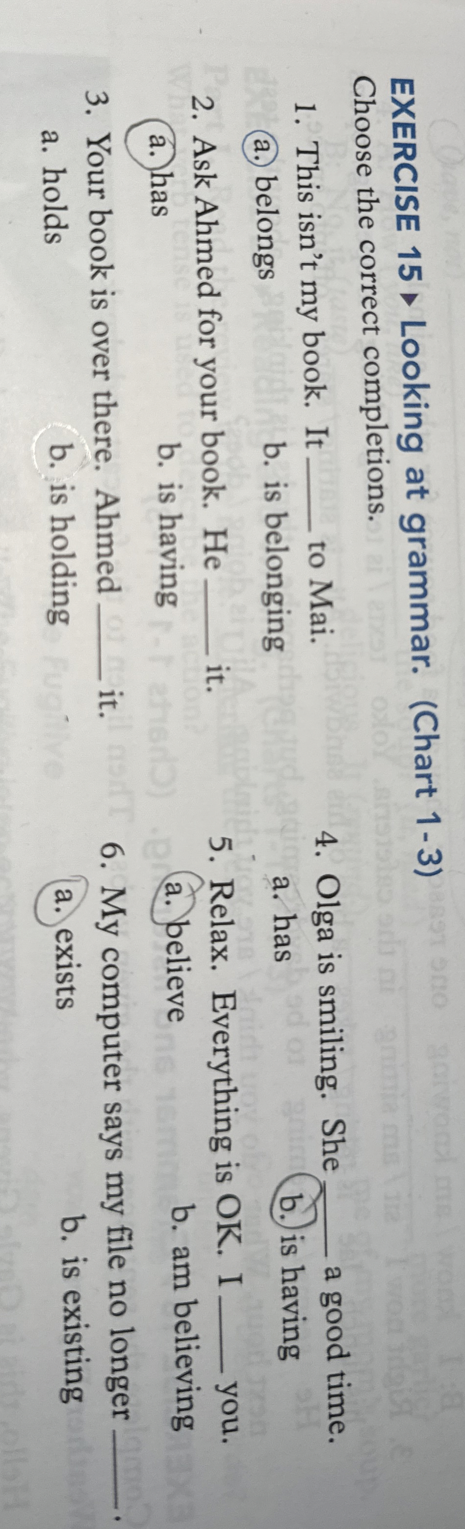 EXERCISE 1 5 Looking at grammar. ( Chart 1 - 3 )