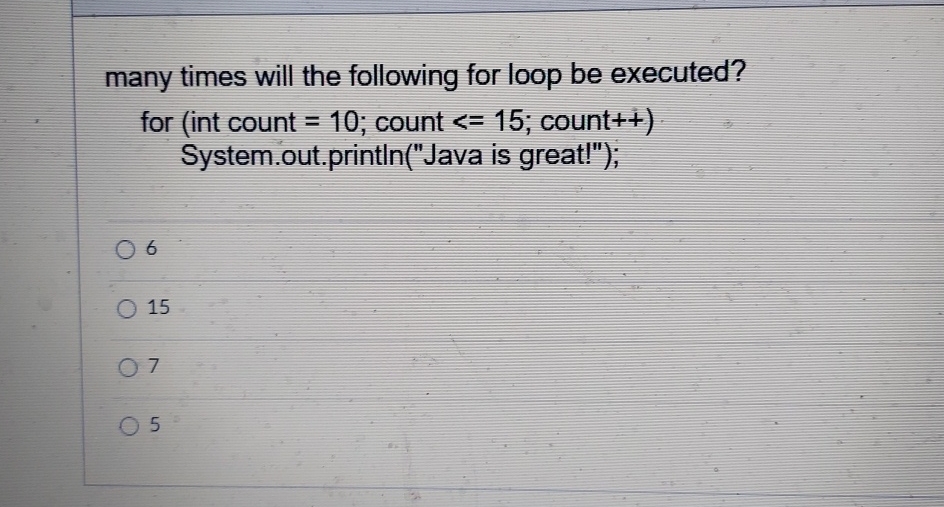 many times will the following for loop be