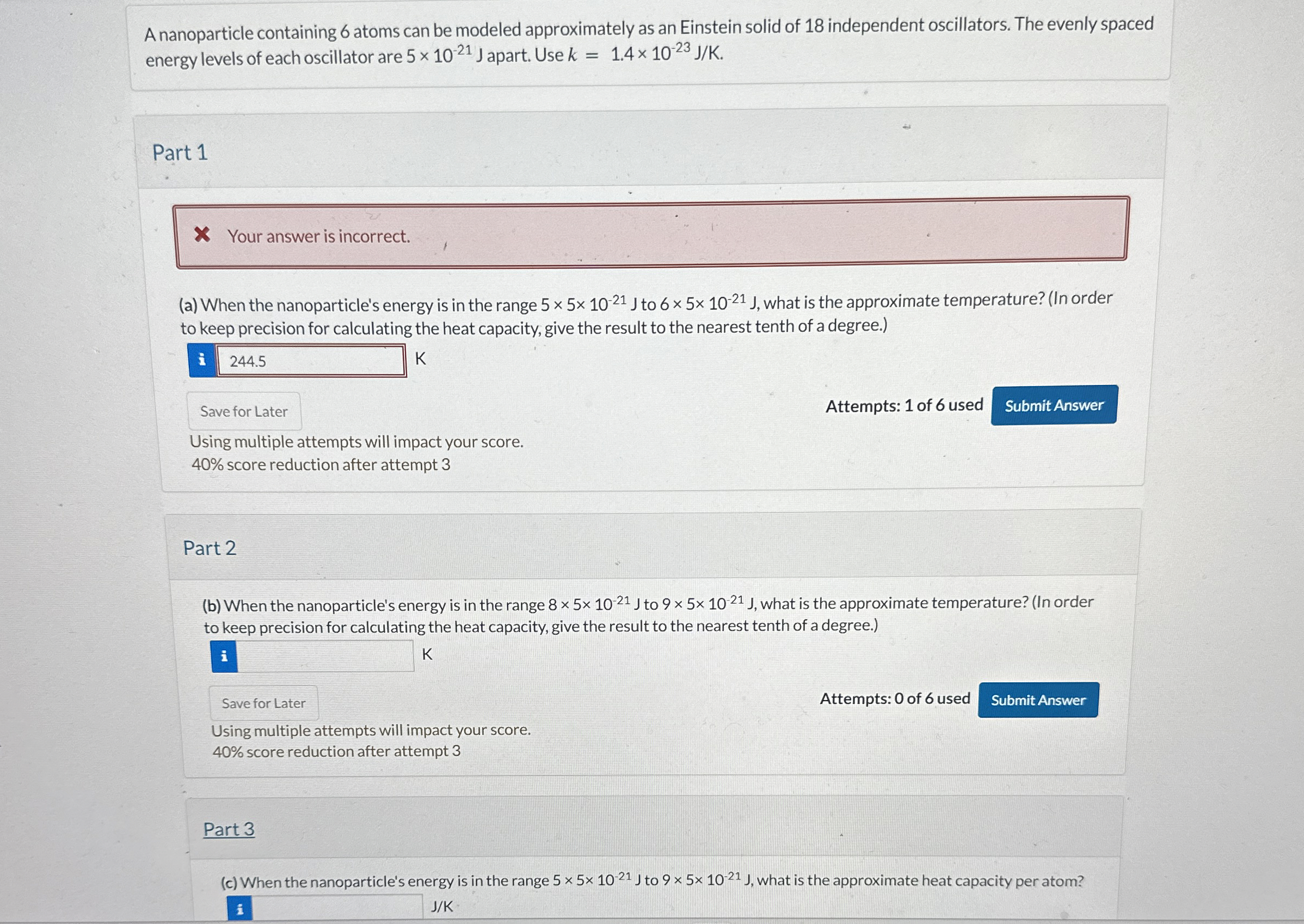 A nanoparticle containing 6 atoms can be modeled