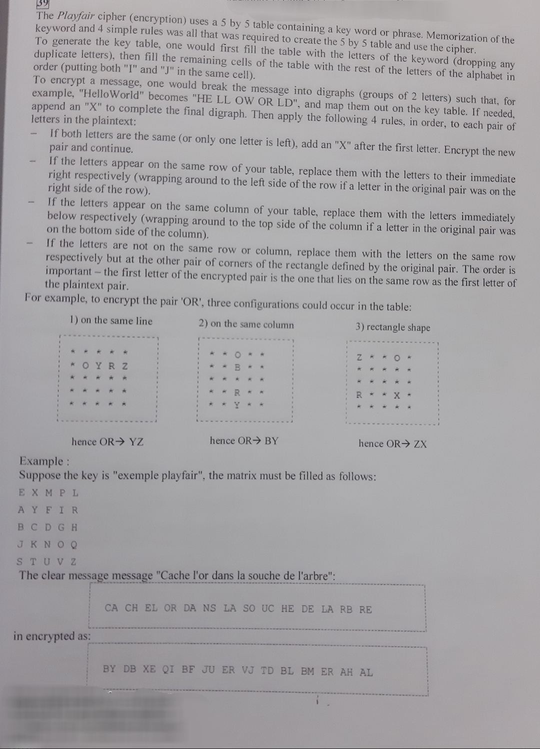 The Playfair cipher ( encryption ) uses a 5 by 5