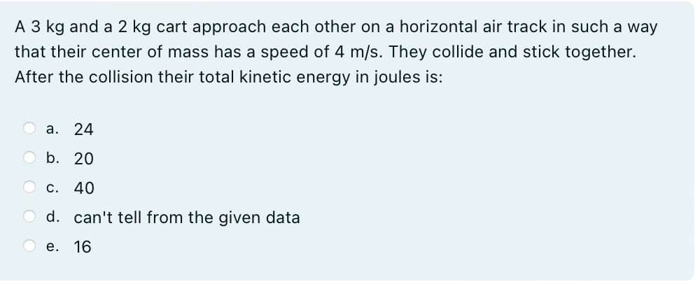 A 3 kg and a 2 kg cart approach each other on a