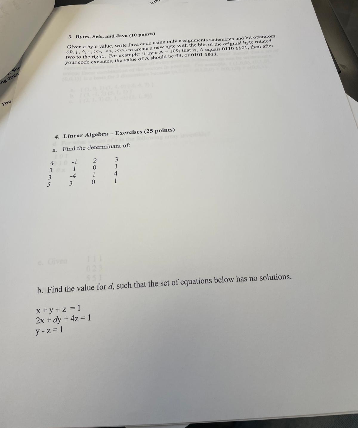 Bytes, Sets, and Java Given a byte value, write