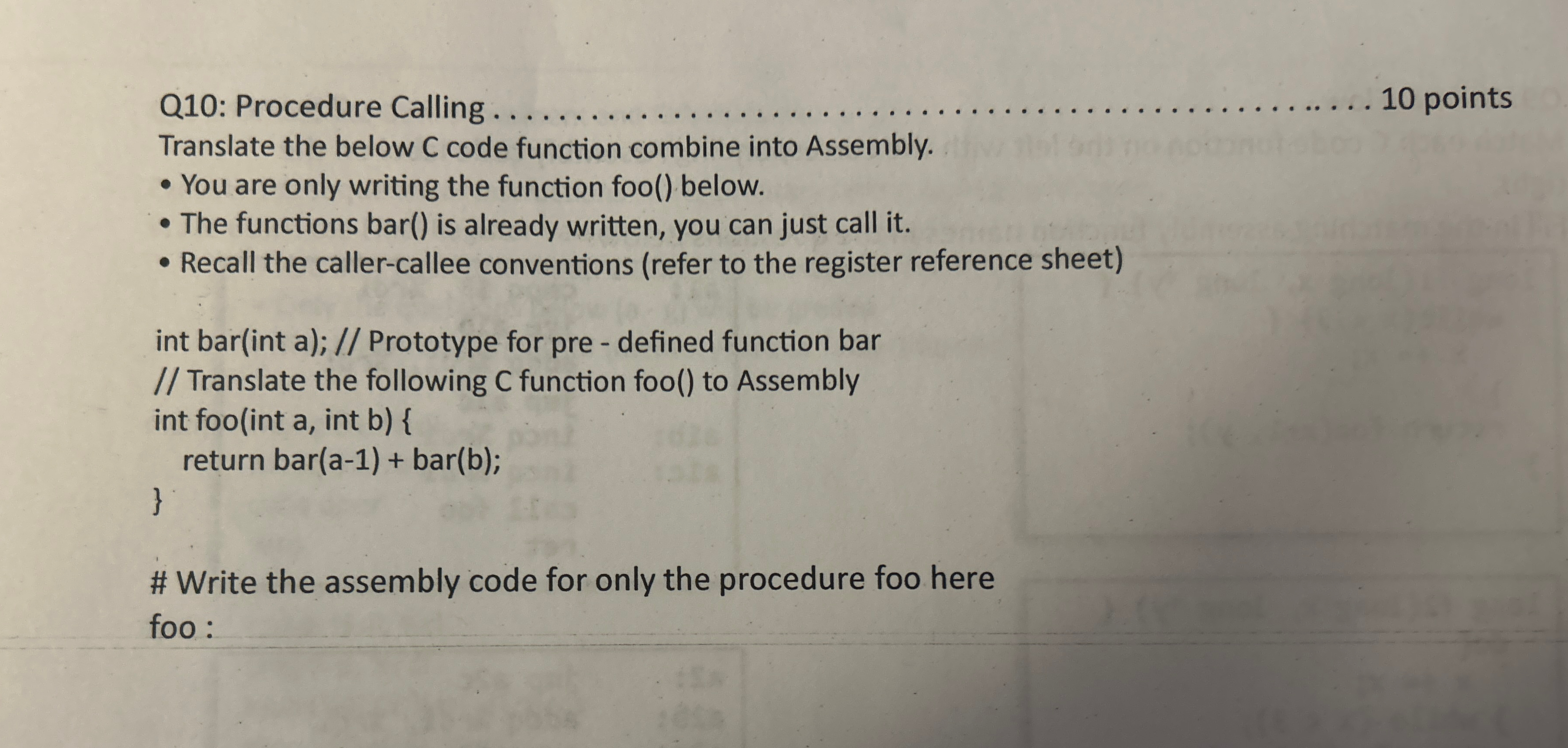 Q 1 0 : Procedure Calling q , . q , . q , q , q ,