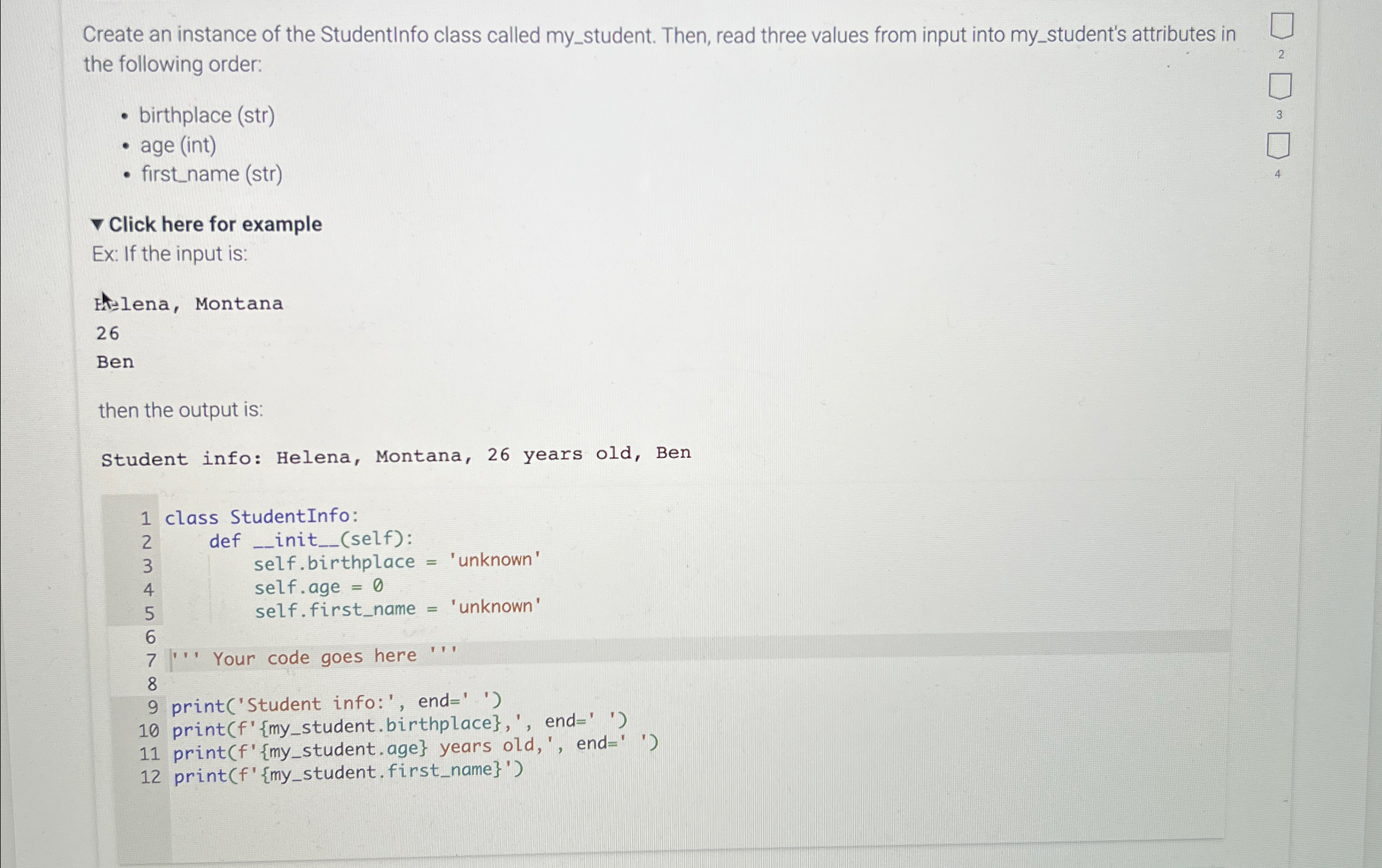 Create an instance of the StudentInfo class