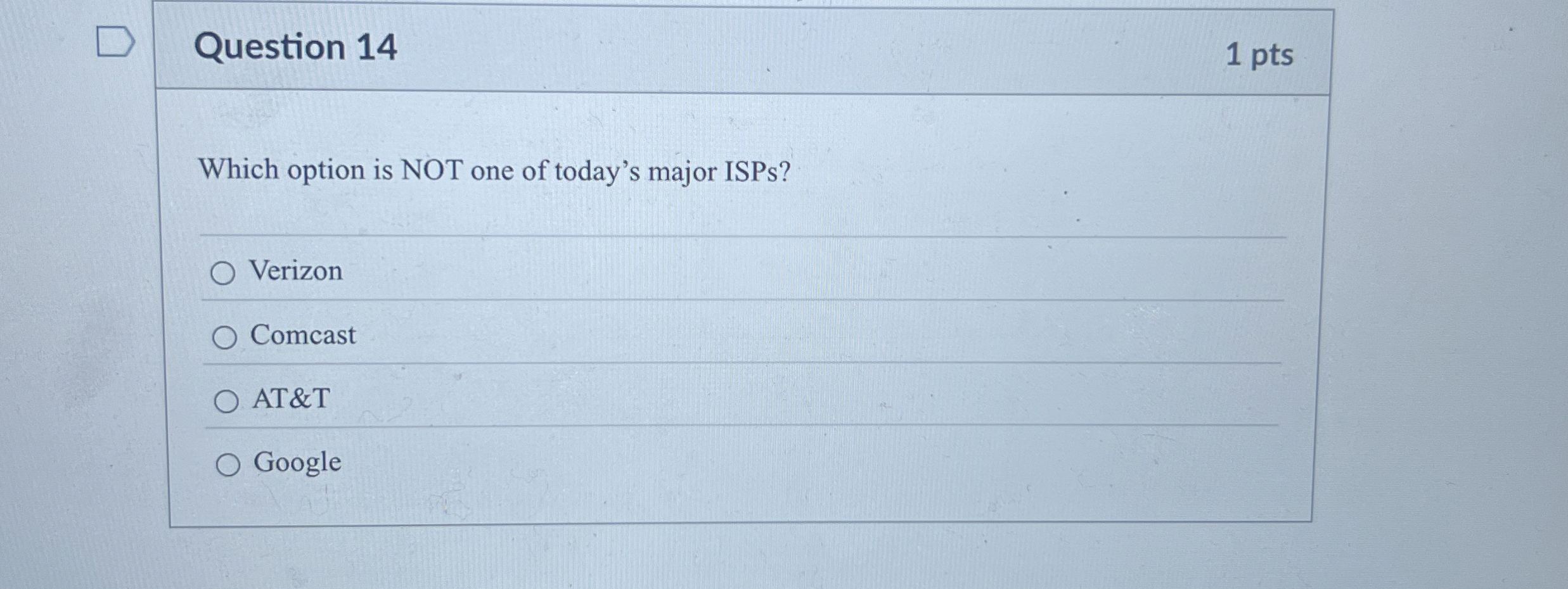 Question 1 4 1 pts Which option is NOT one of