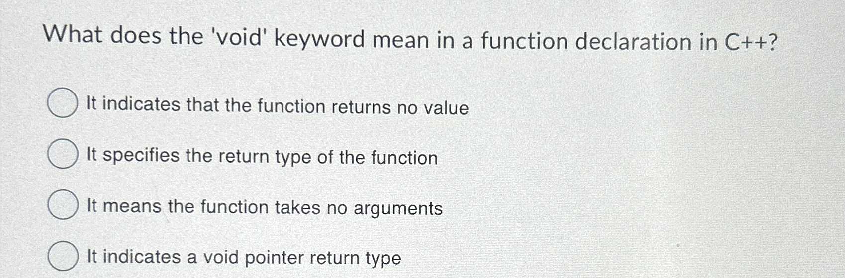 What does the 'void' keyword mean in a function