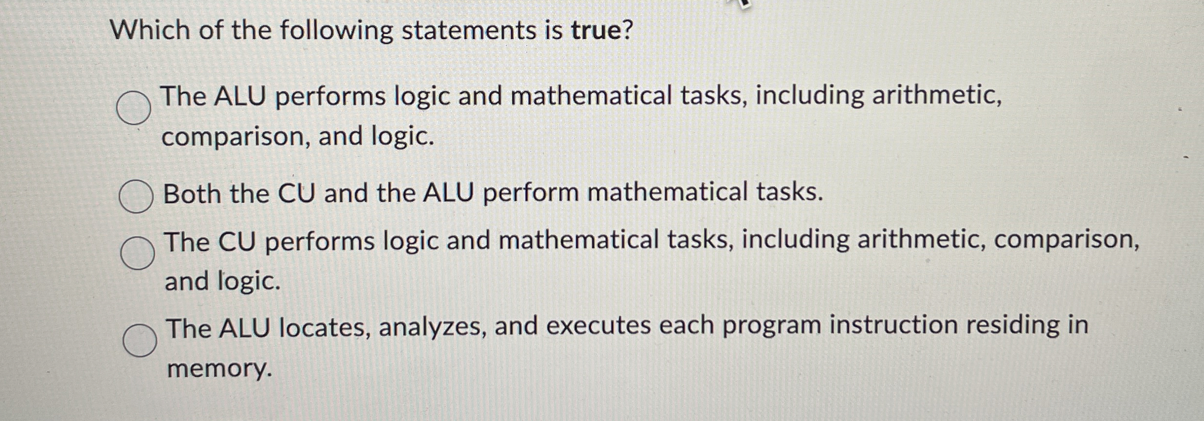 Which of the following statements is true? The