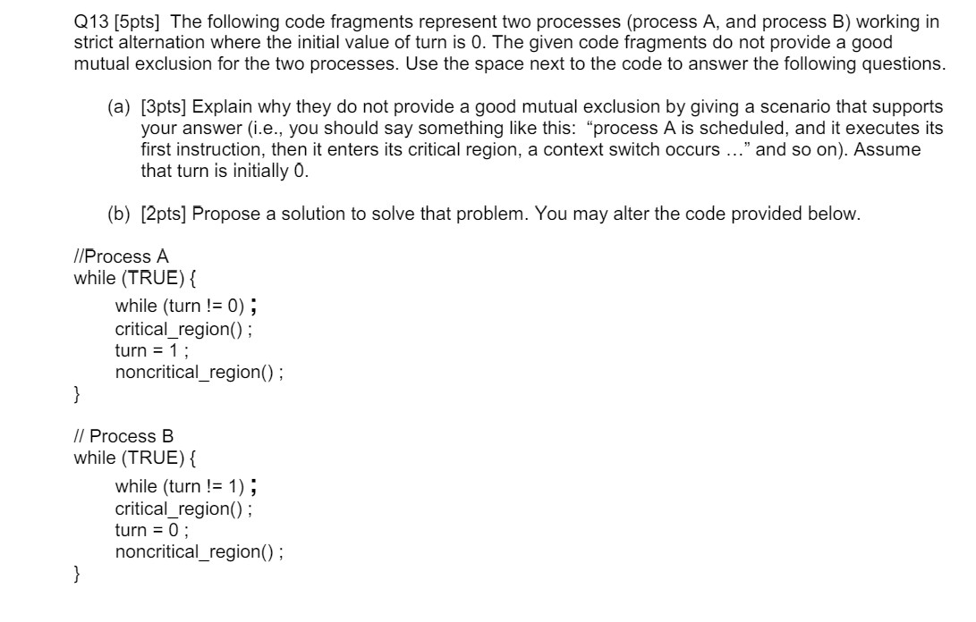 Q 1 3 [ 5 pts ] The following code fragments