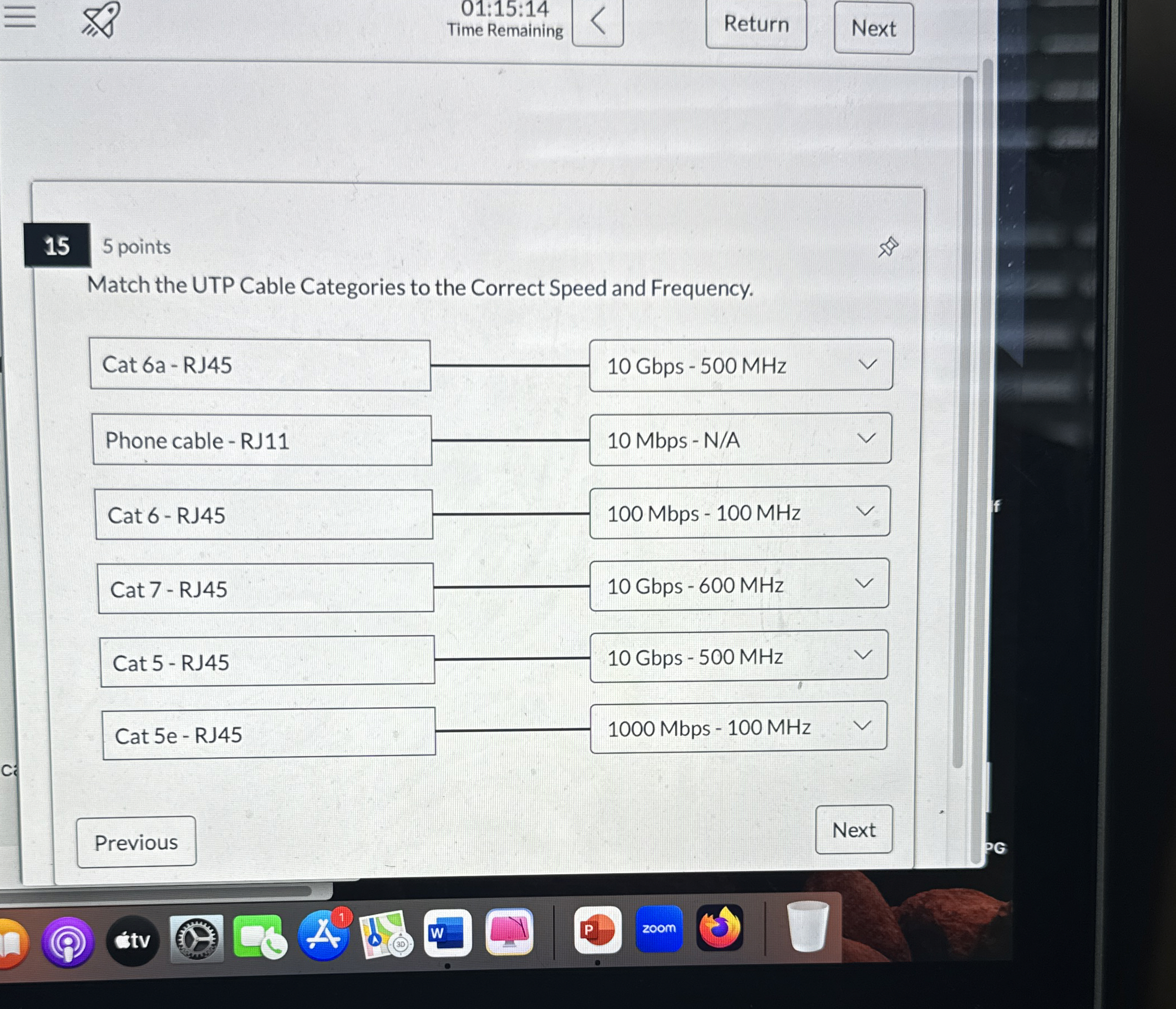 1 5 5 points Match the UTP Cable Categories to