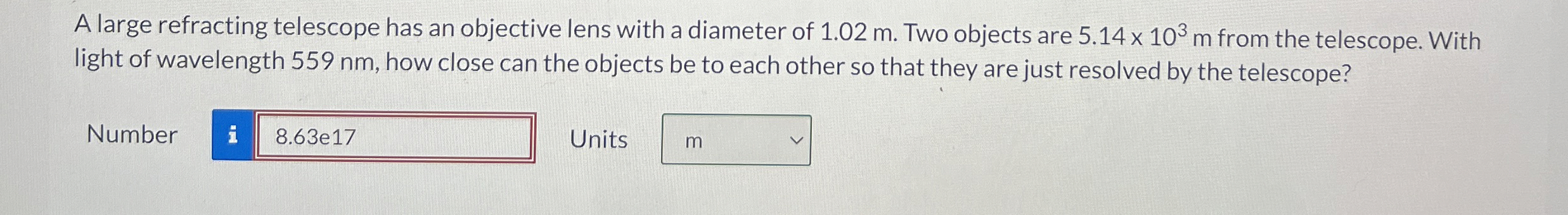 A large refracting telescope has an objective