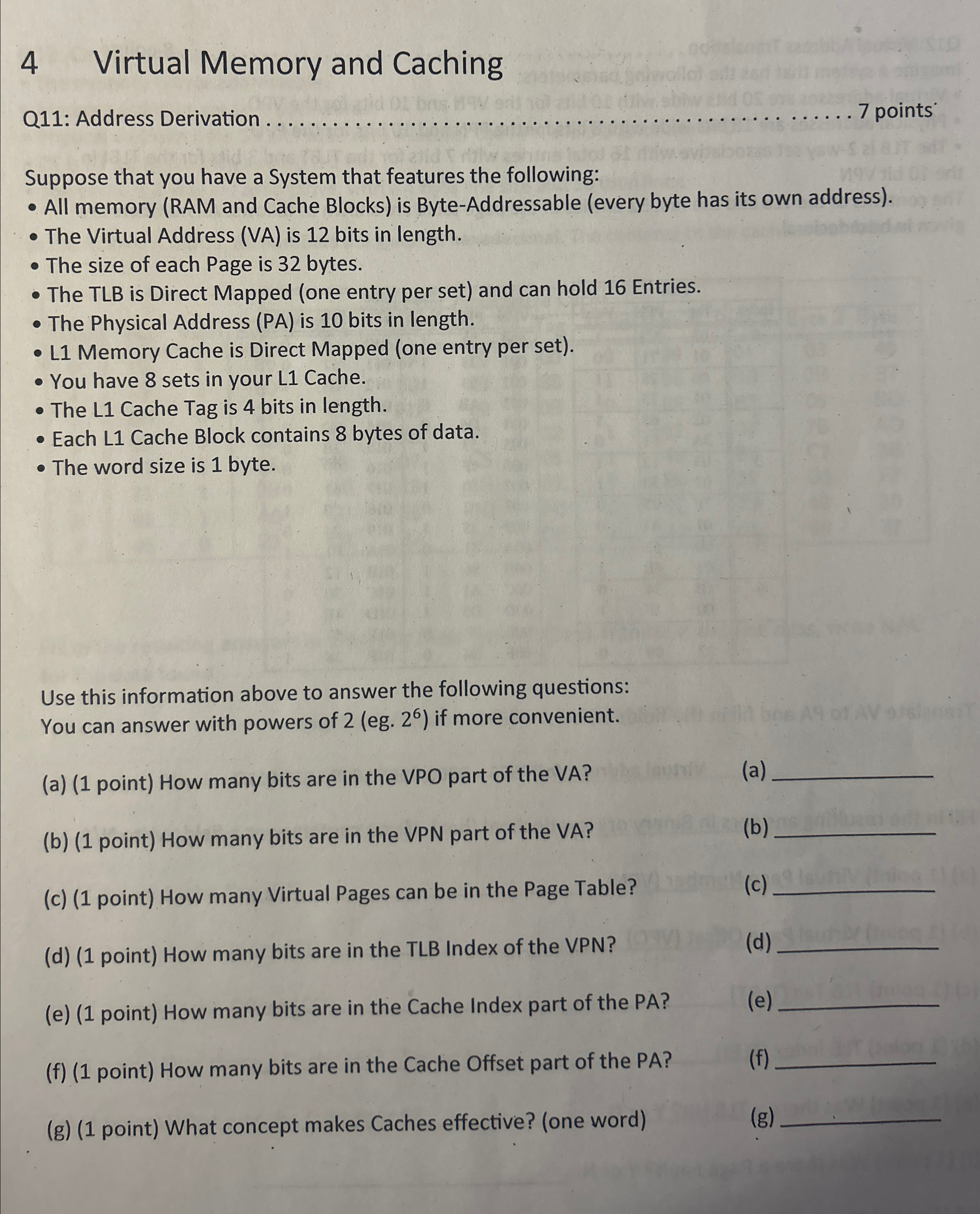 4 Virtual Memory and Caching Q 1 1 : Address