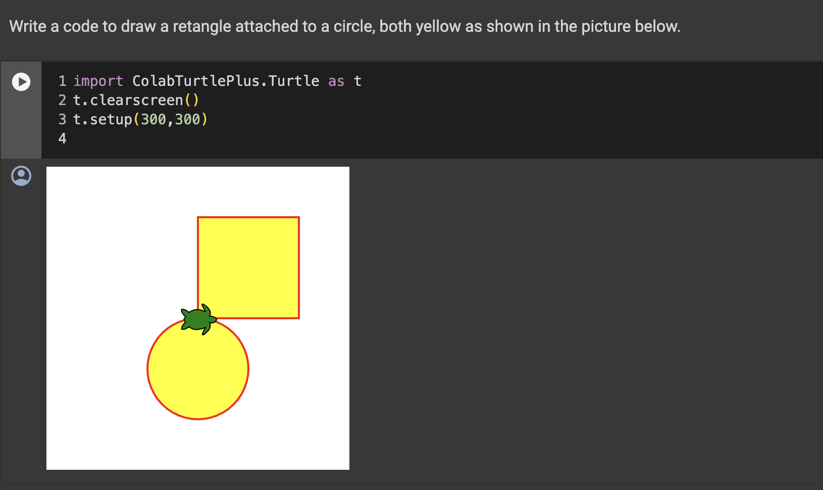 Write a code to draw a retangle attached to a