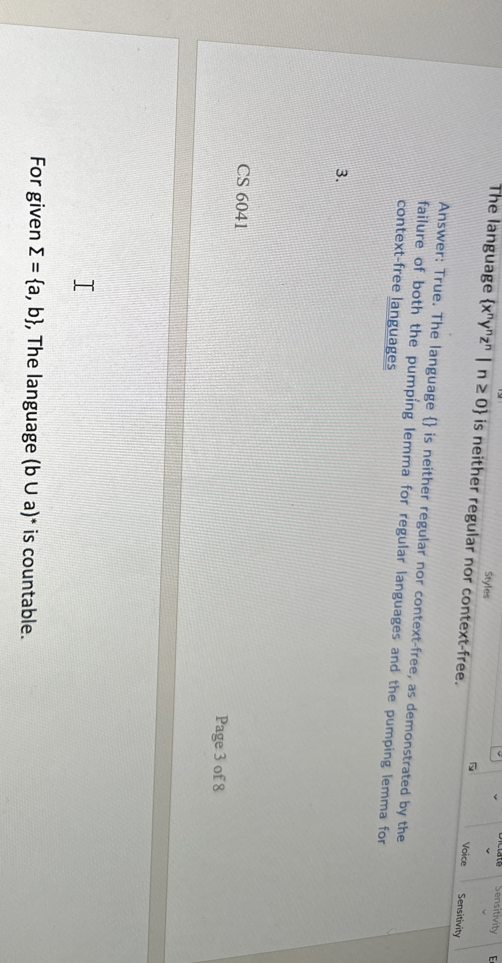 The language { x n y n z n | n 0 } is neither