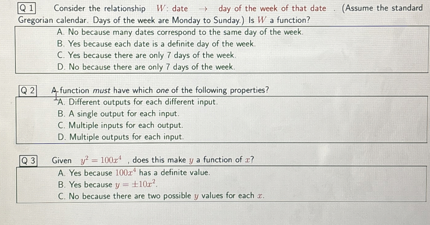 Q Consider the relationship W: date q , day of
