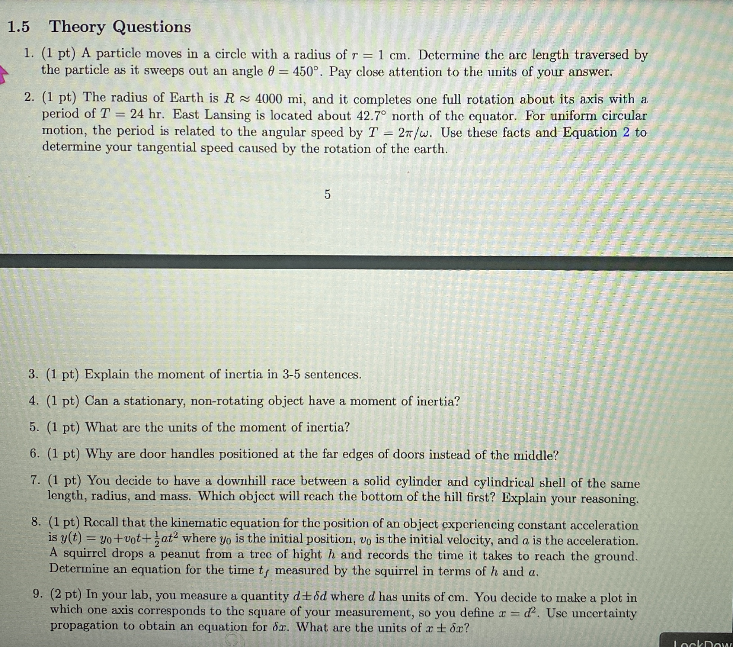 1 . 5 Theory Questions ( 1 pt ) A particle moves