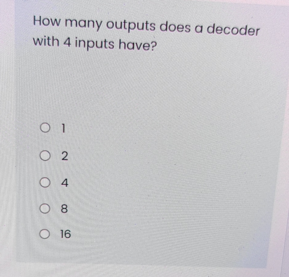 How many outputs does a decoder with 4 inputs