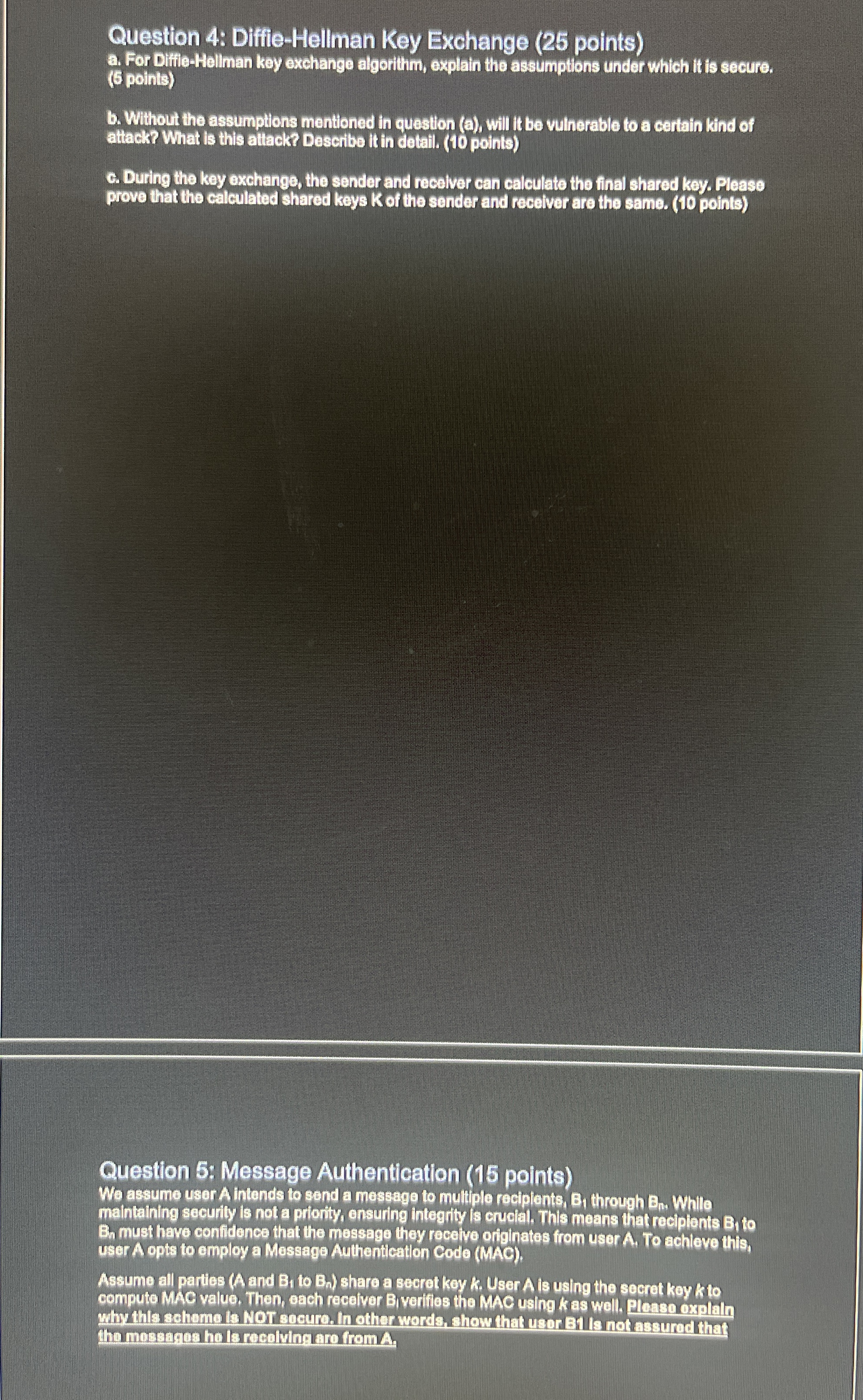 Question 4 : Difife - Hellman Key Exchange ( 2 5