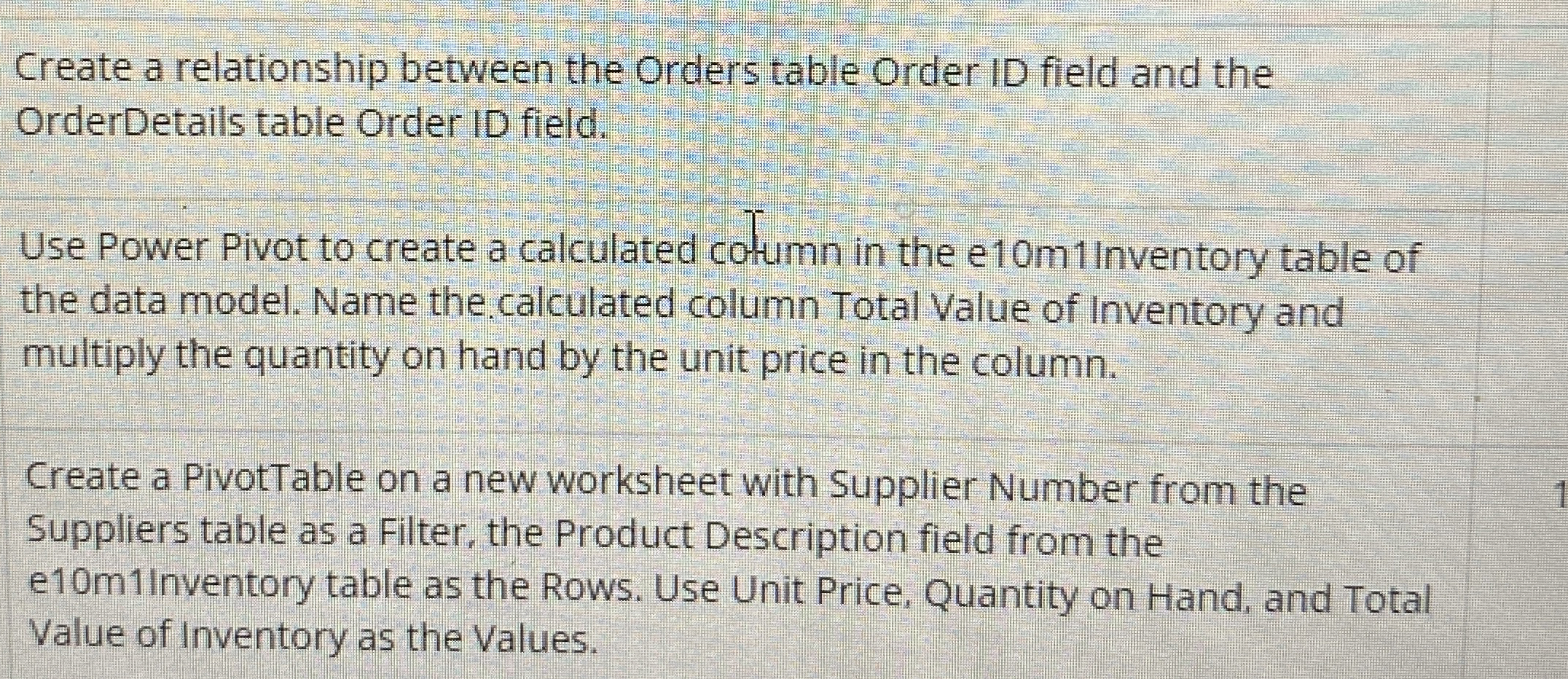 Create a relationship between the Orders table