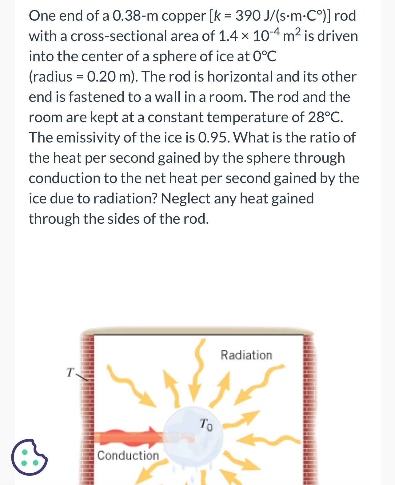 One end of a 0 . 3 8 - m copper