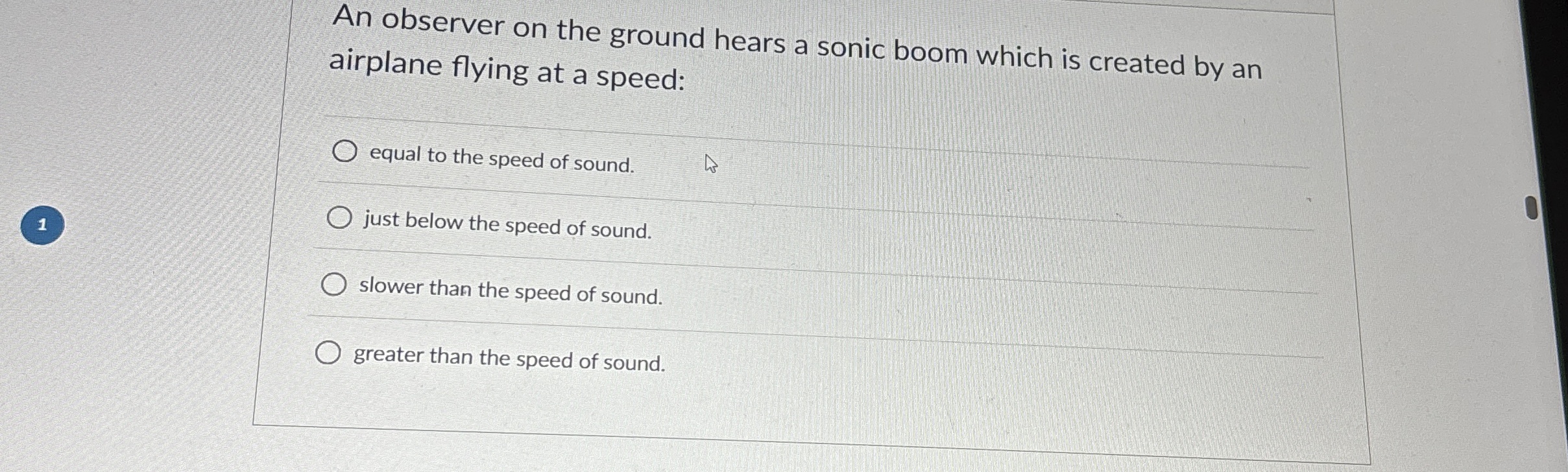 An observer on the ground hears a sonic boom