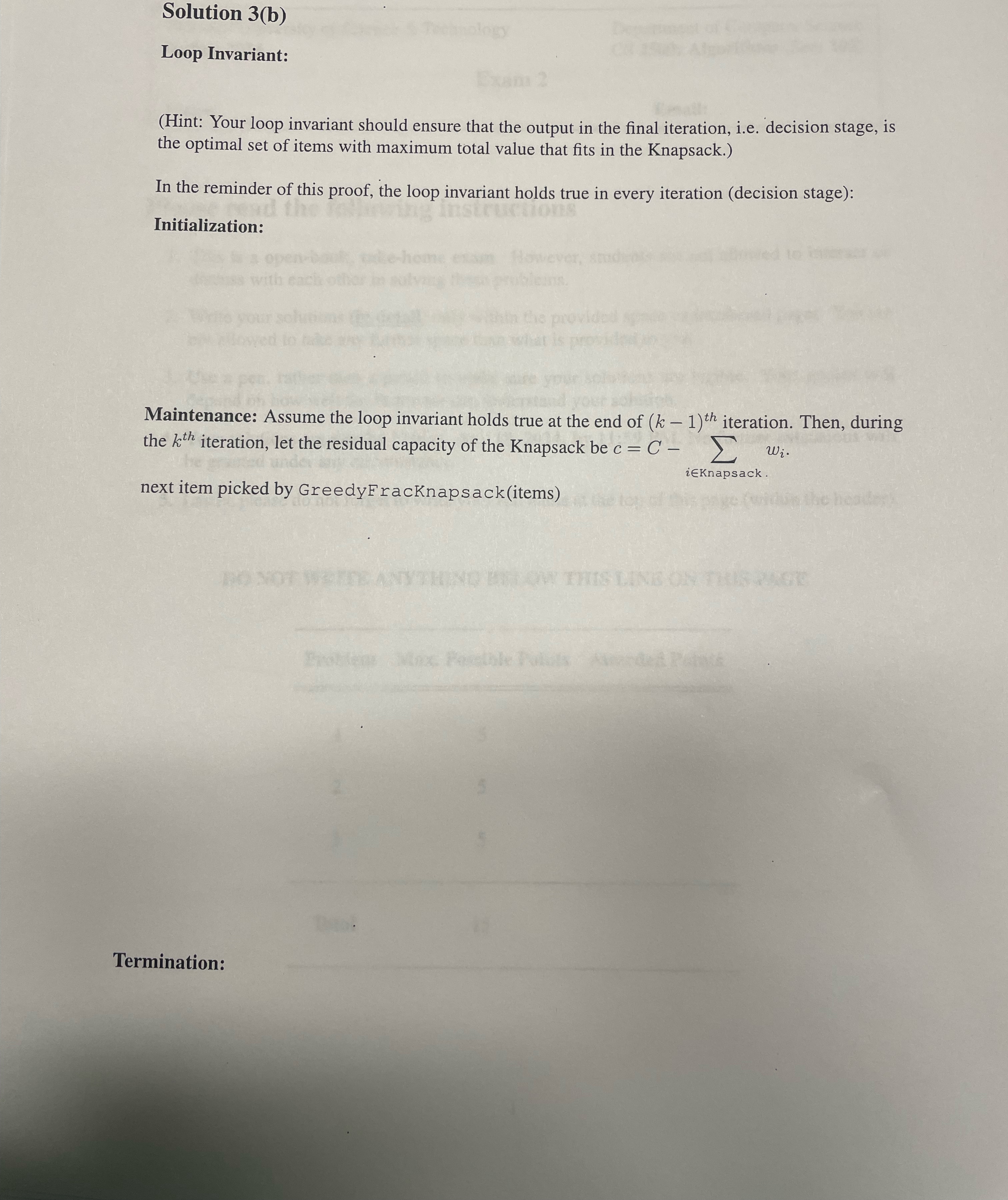 Solution 3 ( b ) Loop Invariant: ( Hint: Your