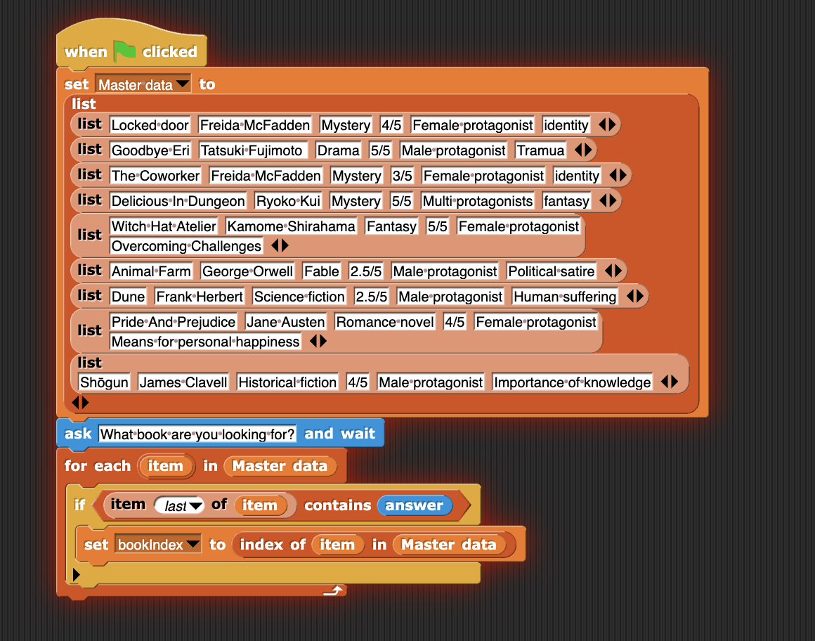 Using Snap! Program help make the list searchable.