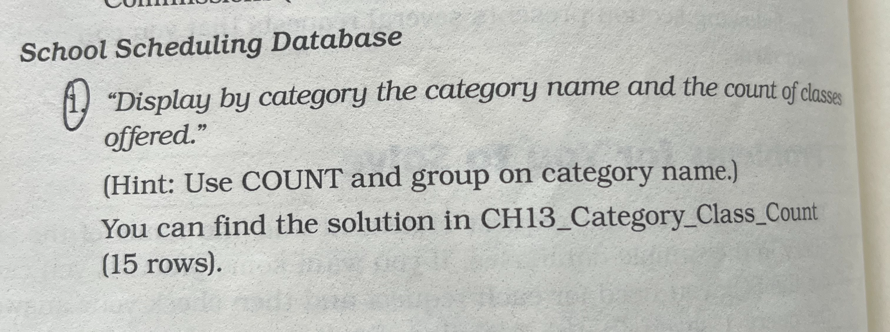 School Scheduling Database "Display by category