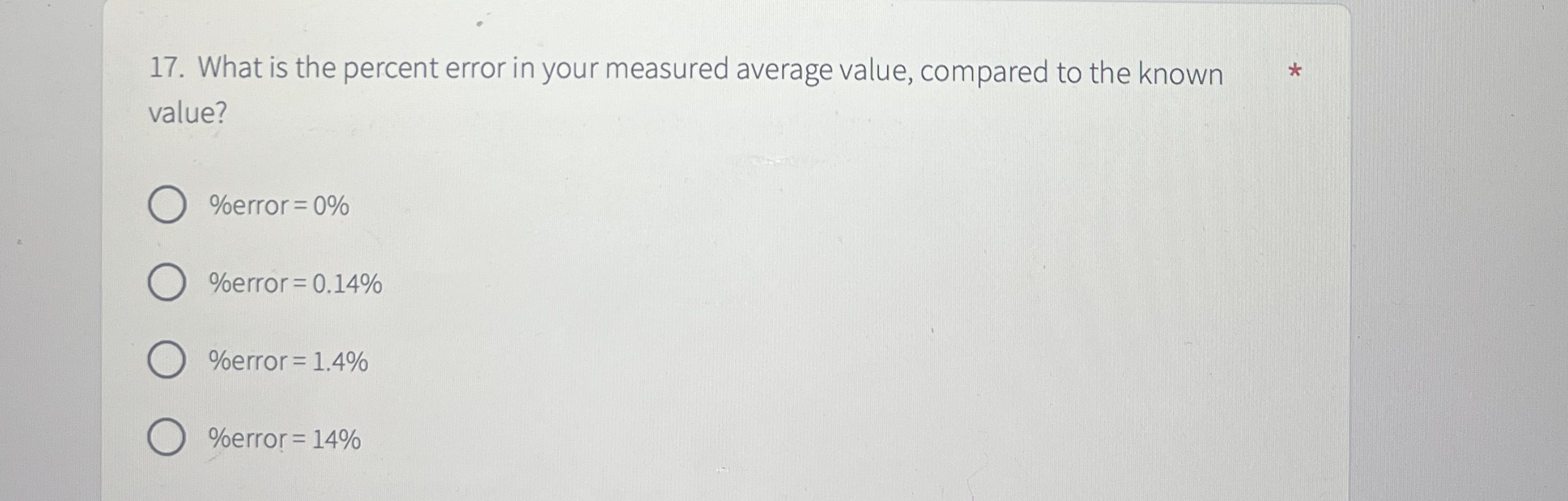 What is the percent error in your measured