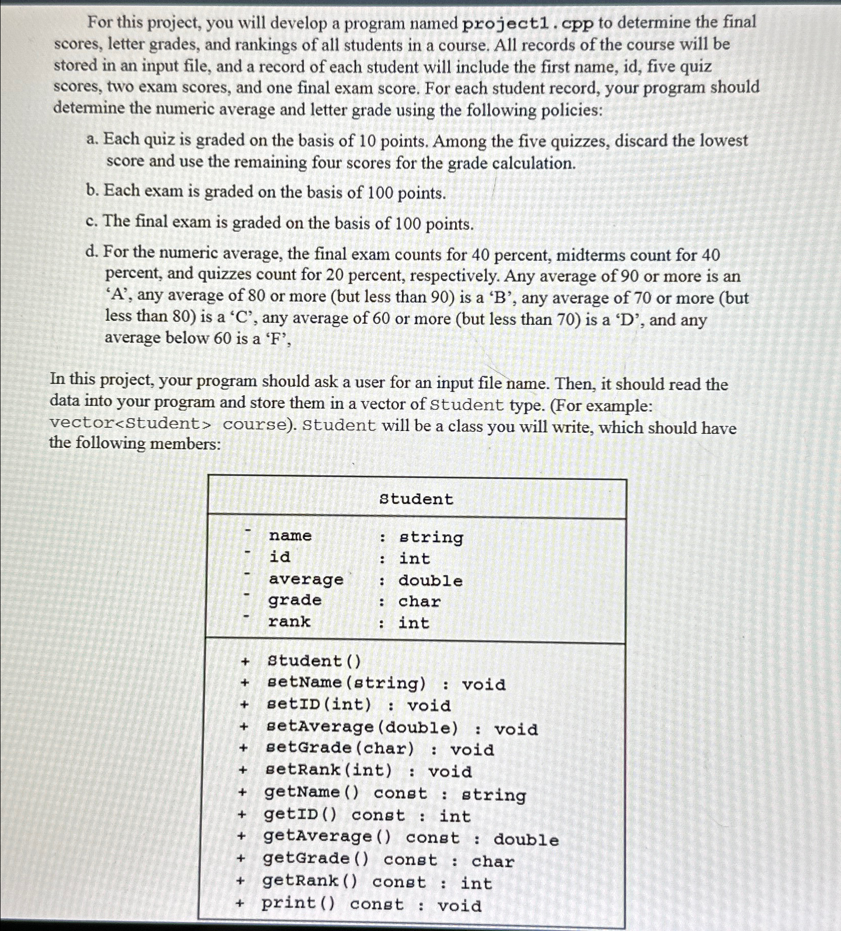 For this project, you will develop a program