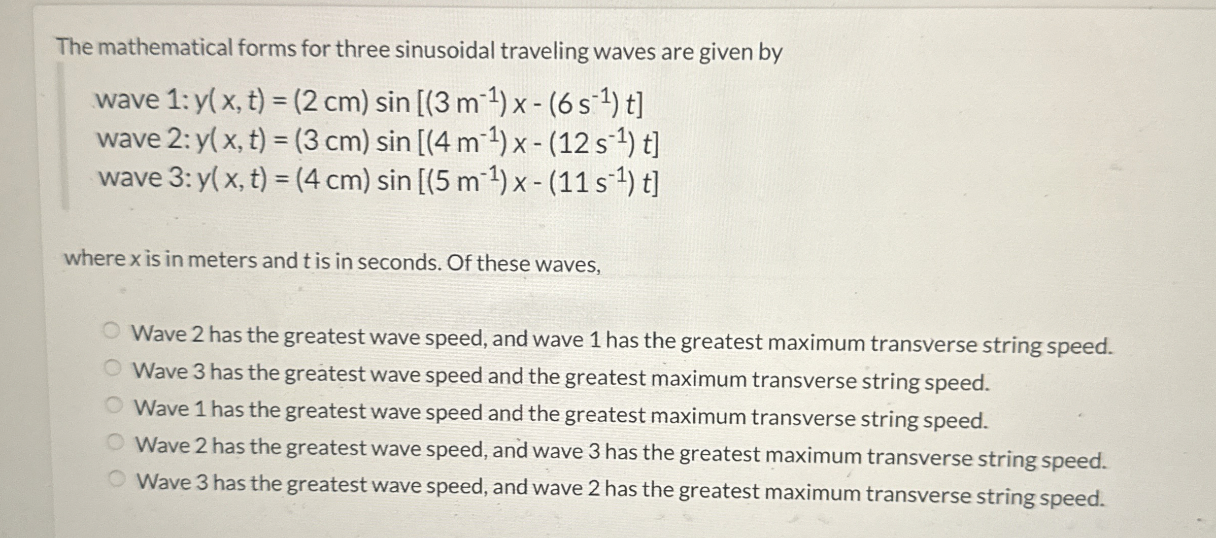 The mathematical forms for three sinusoidal