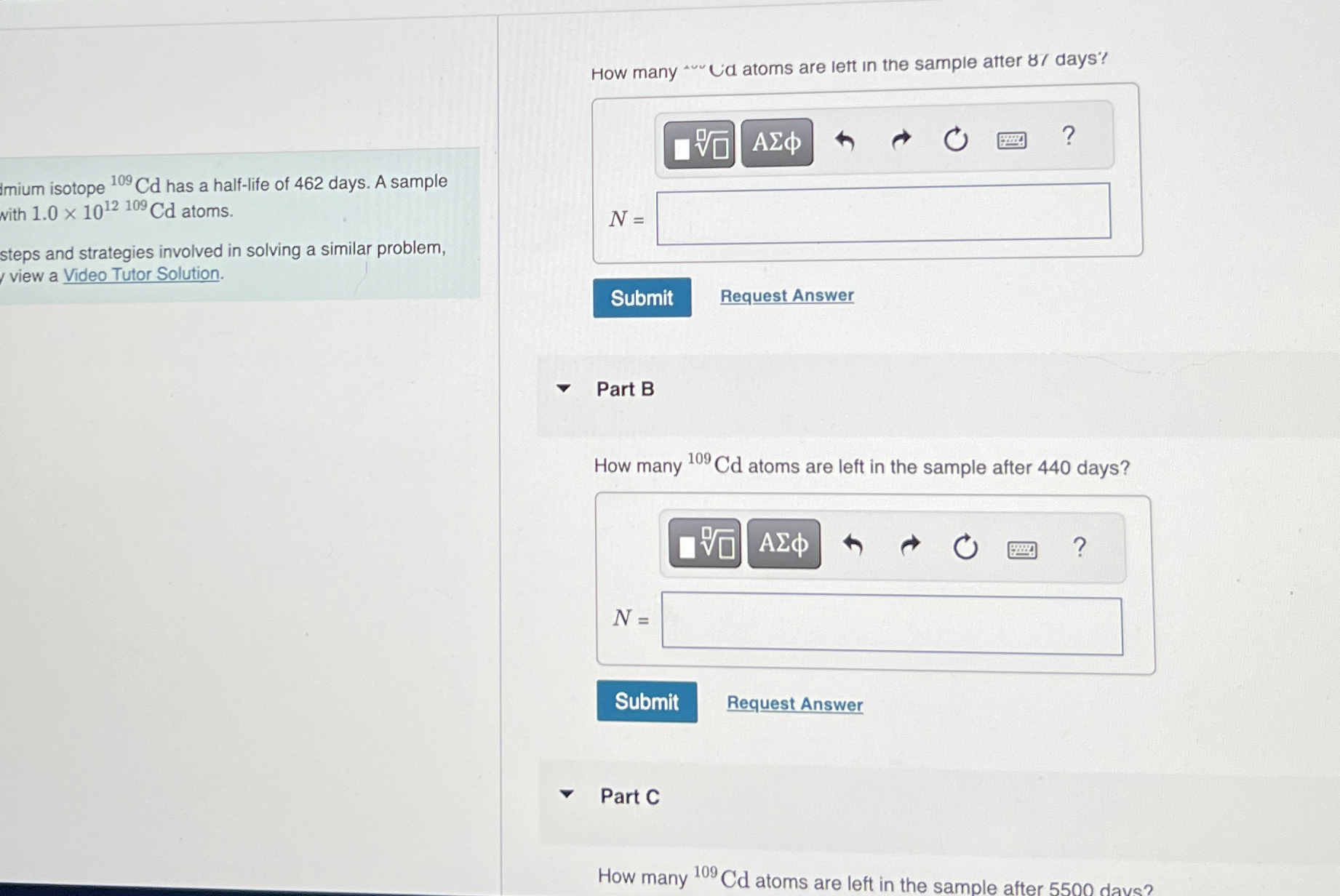 imium isotope ? 1 0 9 C d has a half - life of 4