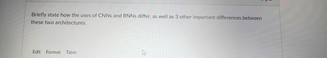 Briefly state how the uses of CNNs and RNNs