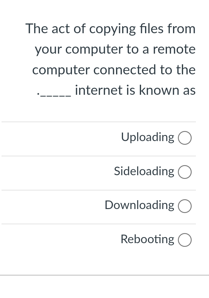 The act of copying files from your computer to a