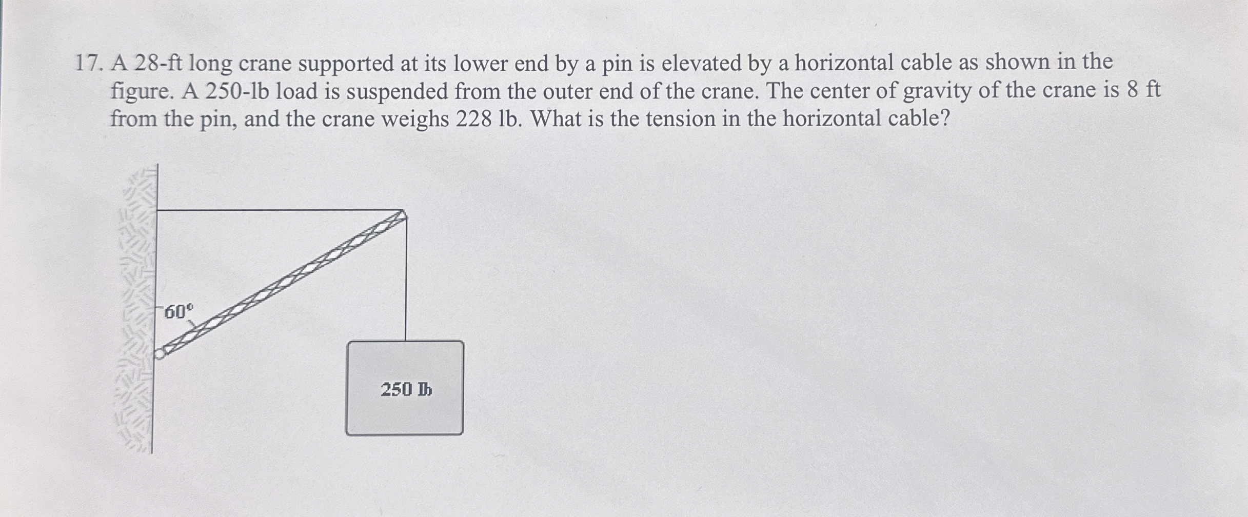 A 2 8 - ft long crane supported at its lower end