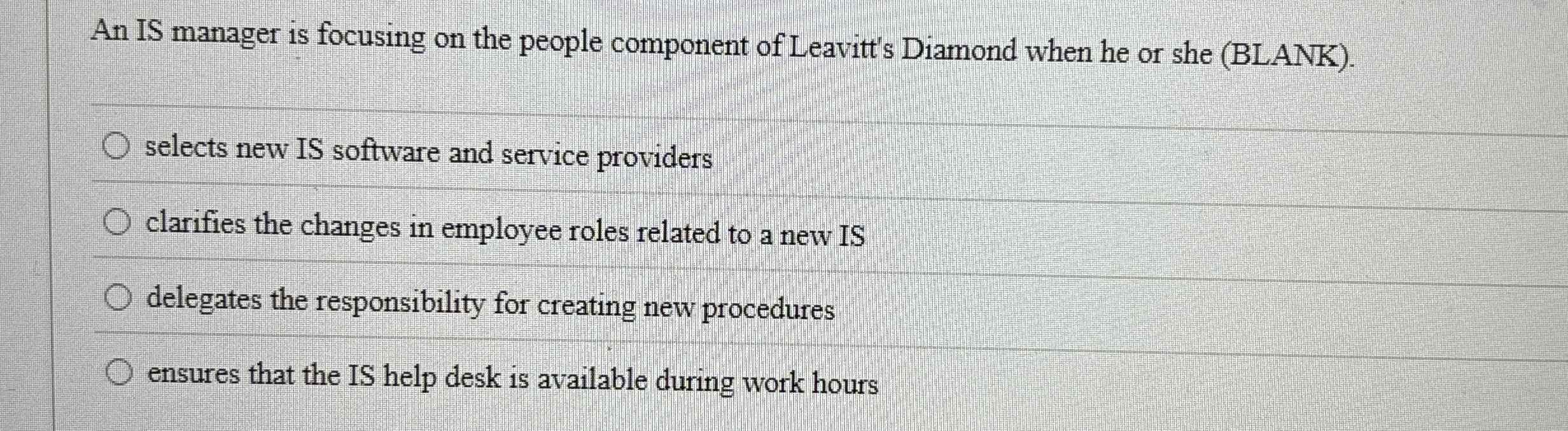 An IS manager is focusing on the people component