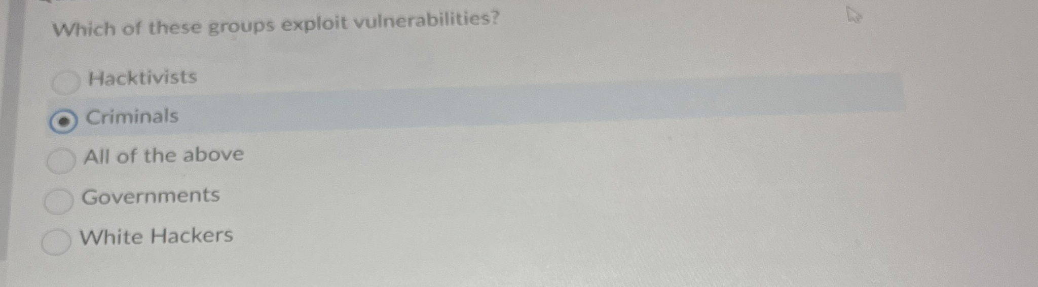 Which of these groups exploit vulnerabilities?