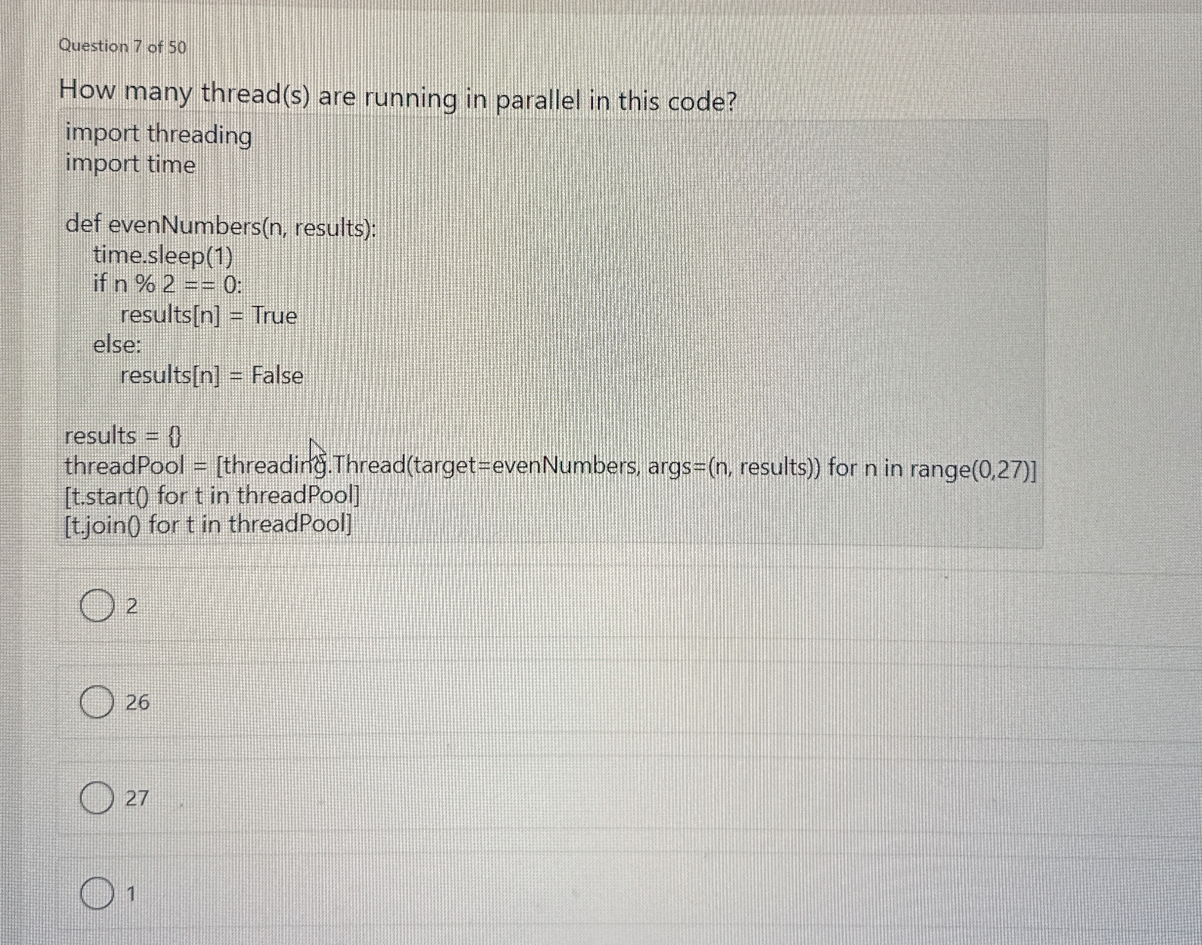 Question 7 of 5 0 How many thread ( s ) are