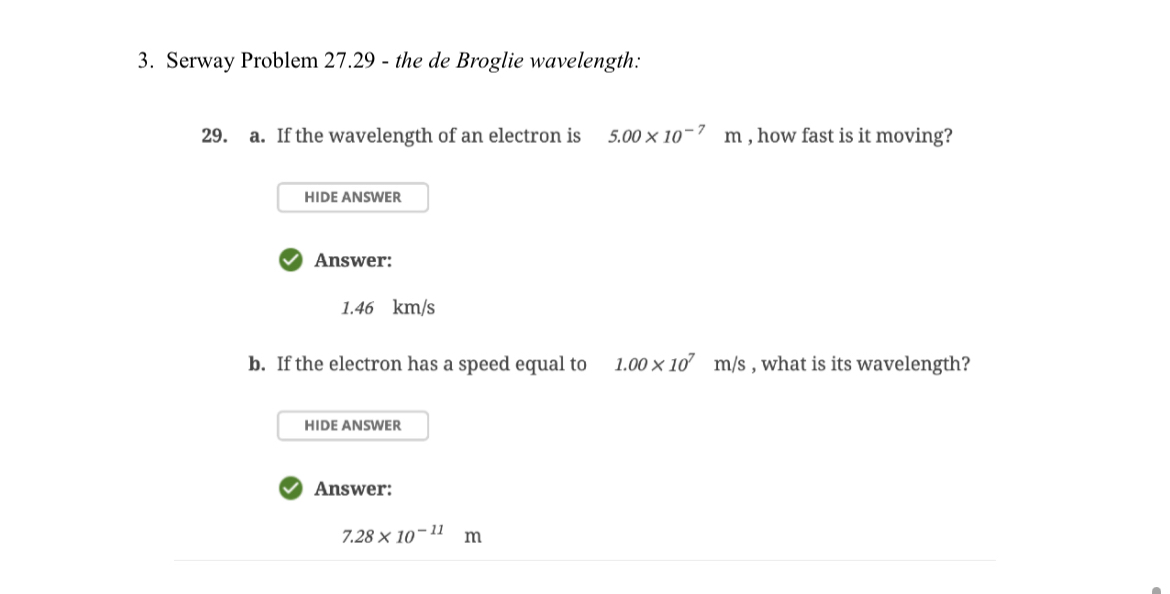 Serway Problem 2 7 . 2 9 - the de Broglie