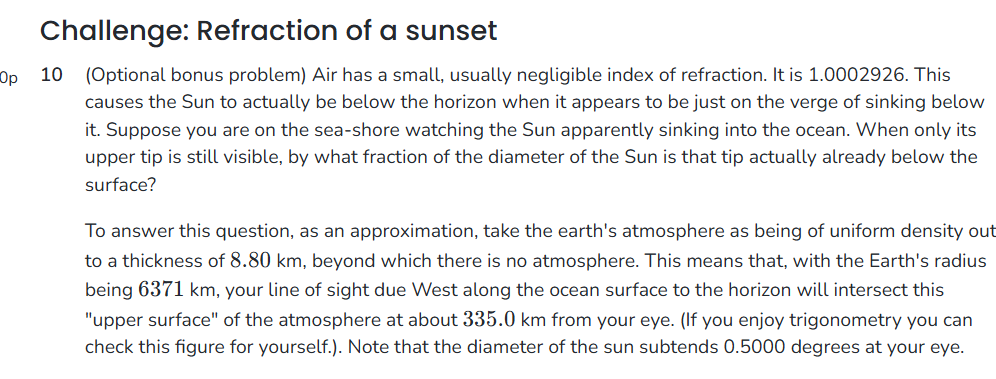 Challenge: Refraction of a sunset 1 0 ( Optional