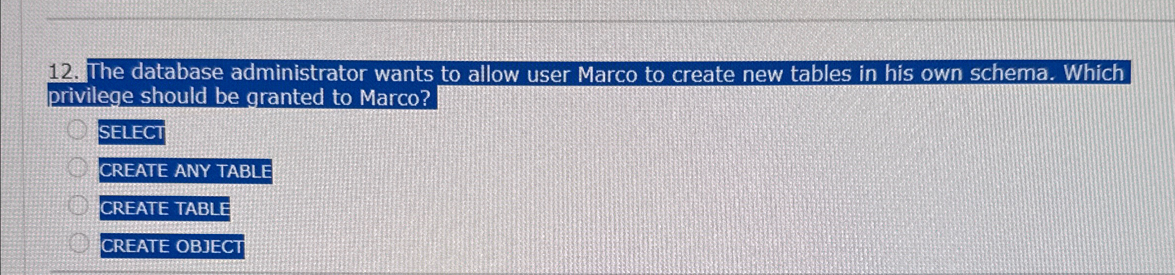 The database administrator wants to allow user