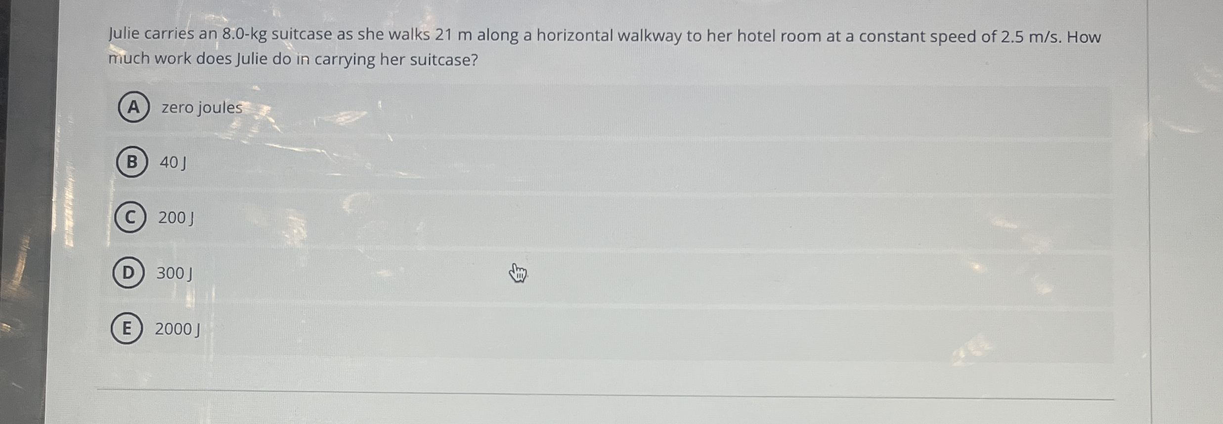 Julie carries an 8 . 0 - k g suitcase as she