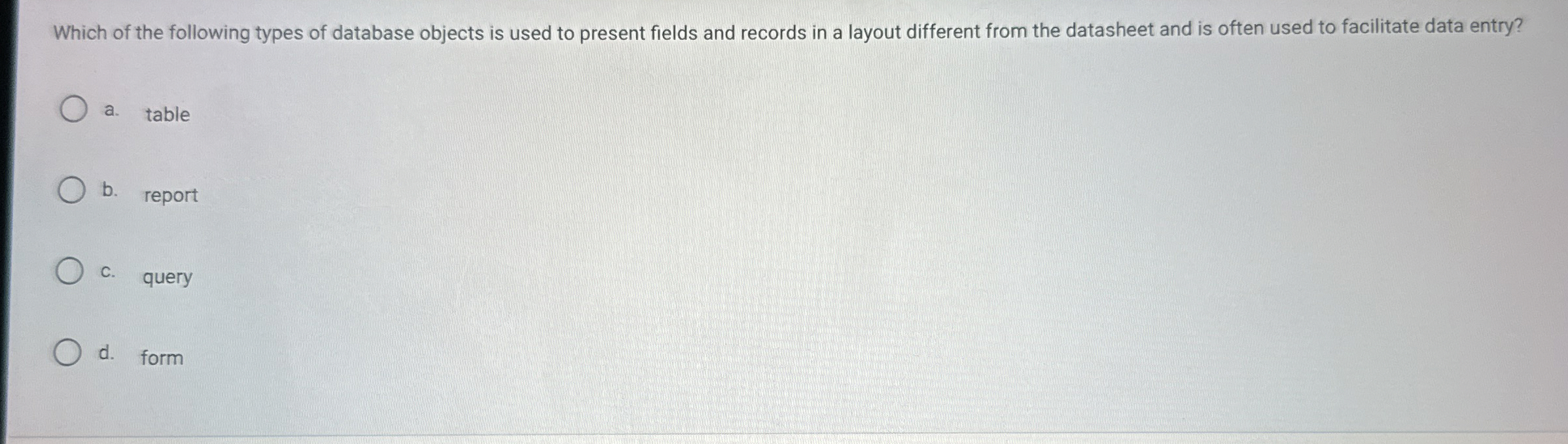 Which of the following types of database objects