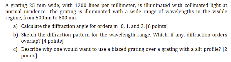 A grating 2 5 mm wide, with 1 2 0 0 lines per